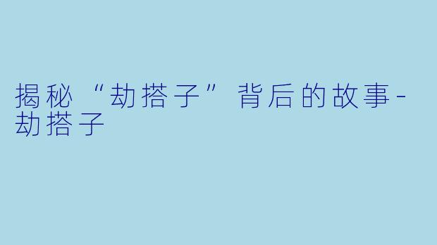 揭秘“劫搭子”背后的故事-劫搭子
