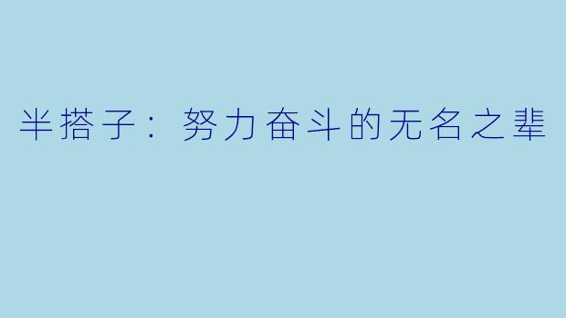 半搭子：努力奋斗的无名之辈