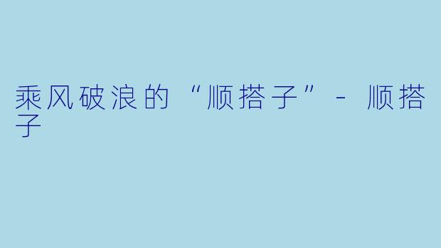乘风破浪的“顺搭子”-顺搭子