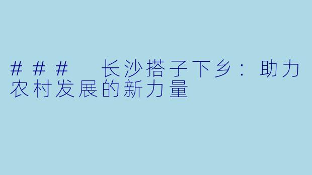 ### 长沙搭子下乡：助力农村发展的新力量