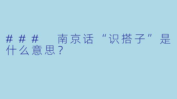 ### 南京话“识搭子”是什么意思？