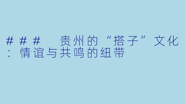 ### 贵州的“搭子”文化：情谊与共鸣的纽带