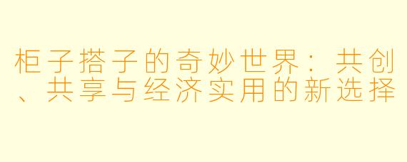 柜子搭子的奇妙世界：共创、共享与经济实用的新选择