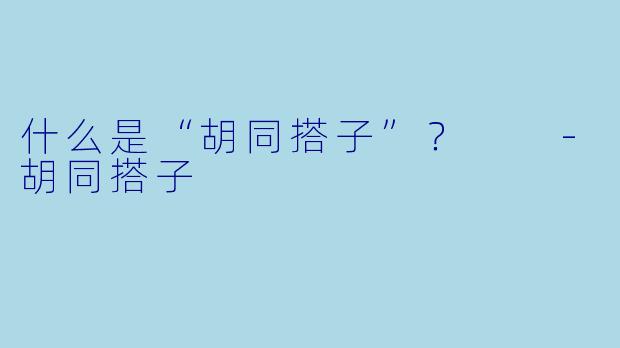 什么是“胡同搭子”？  -胡同搭子