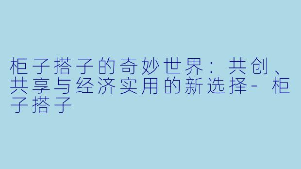柜子搭子的奇妙世界:共创、共享与经济实用的新选择