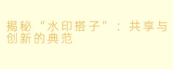 揭秘“水印搭子”：共享与创新的典范