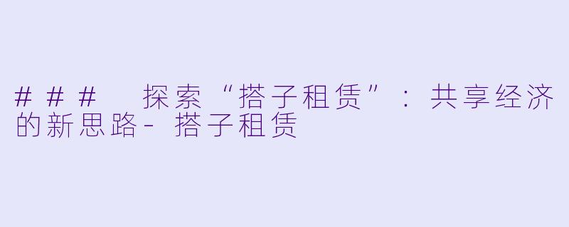 ### 探索“搭子租赁”：共享经济的新思路-搭子租赁