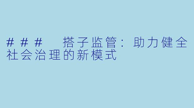 ### 搭子监管：助力健全社会治理的新模式