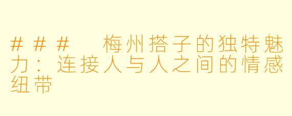 ### 梅州搭子的独特魅力：连接人与人之间的情感纽带