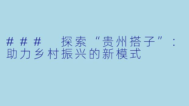 ### 探索“贵州搭子”：助力乡村振兴的新模式