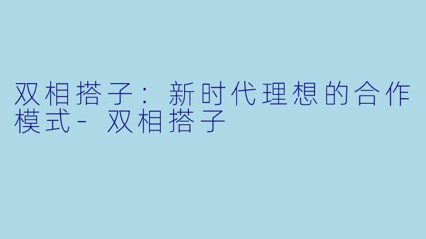 双相搭子：新时代理想的合作模式-双相搭子