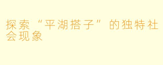 探索“平湖搭子”的独特社会现象