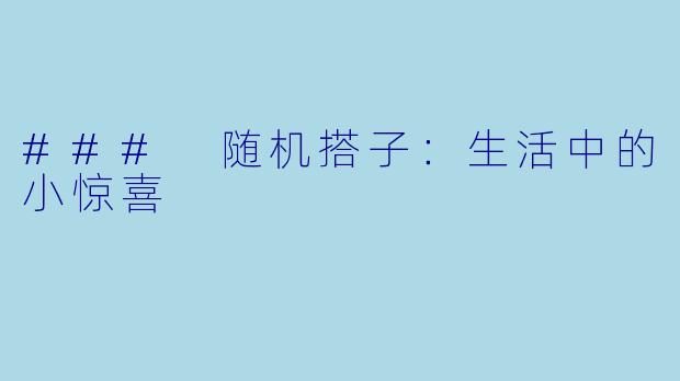 ### 随机搭子:生活中的小惊喜