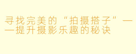 寻找完美的“拍摄搭子”——提升摄影乐趣的秘诀