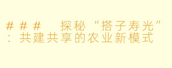 ### 探秘“搭子寿光”:共建共享的农业新模式
