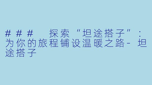 ### 探索“坦途搭子”：为你的旅程铺设温暖之路-坦途搭子