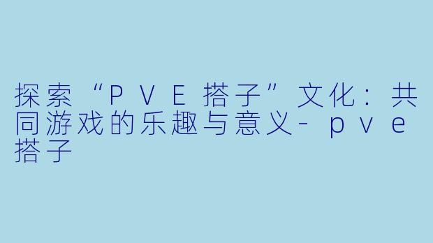 探索“PVE搭子”文化：共同游戏的乐趣与意义-pve搭子