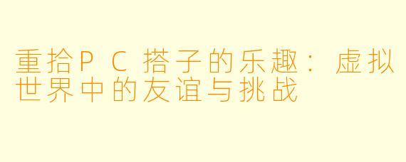 重拾PC搭子的乐趣：虚拟世界中的友谊与挑战