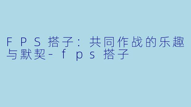 FPS搭子：共同作战的乐趣与默契-fps搭子