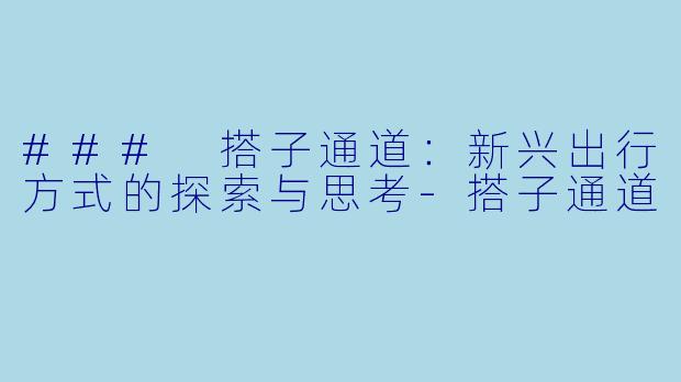 ### 搭子通道:新兴出行方式的探索与思考