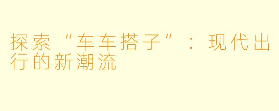 探索“车车搭子”：现代出行的新潮流