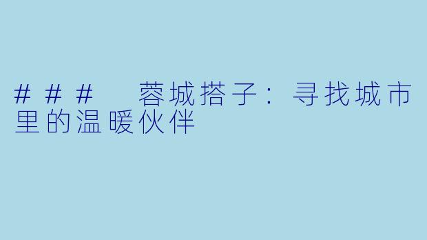 ### 蓉城搭子:寻找城市里的温暖伙伴