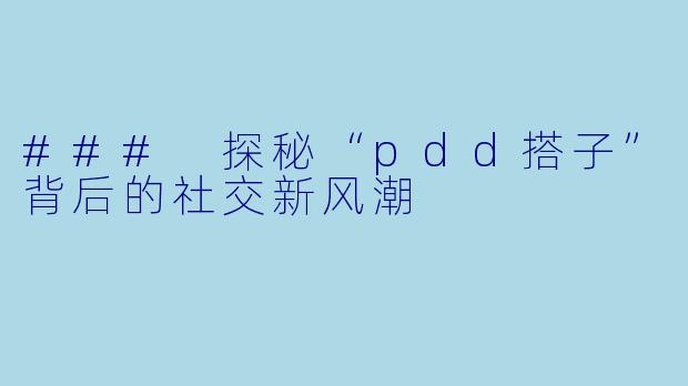 ### 探秘“pdd搭子”背后的社交新风潮