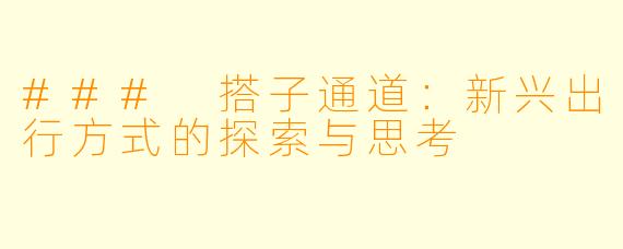 ### 搭子通道：新兴出行方式的探索与思考