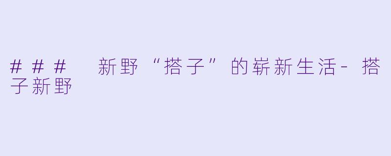### 新野“搭子”的崭新生活-搭子新野