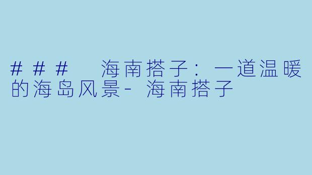### 海南搭子：一道温暖的海岛风景-海南搭子