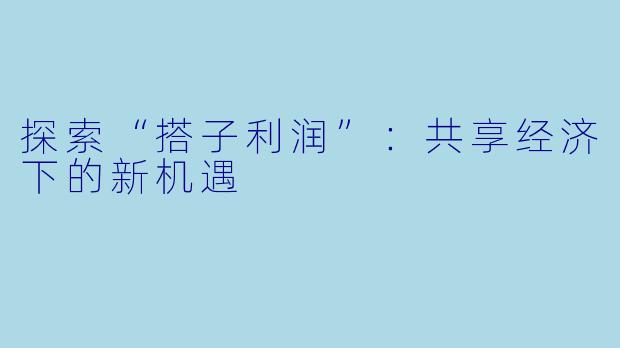 探索“搭子利润”：共享经济下的新机遇