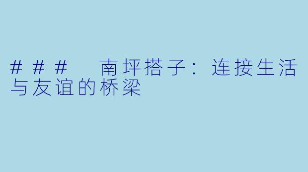 ### 南坪搭子：连接生活与友谊的桥梁
