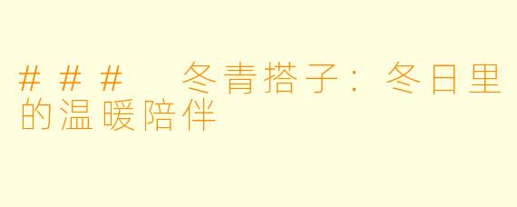 ### 冬青搭子：冬日里的温暖陪伴