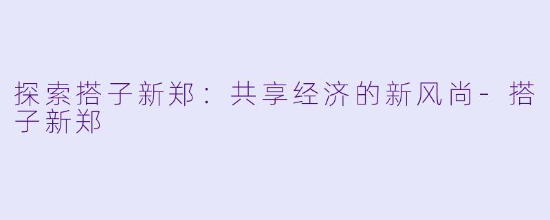 探索搭子新郑:共享经济的新风尚