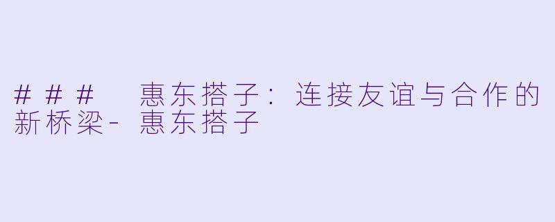 ### 惠东搭子:连接友谊与合作的新桥梁