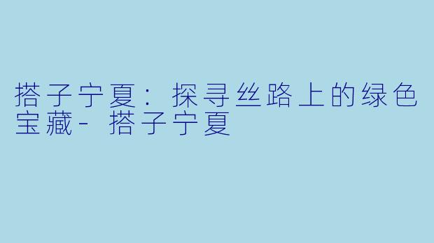 搭子宁夏：探寻丝路上的绿色宝藏-搭子宁夏