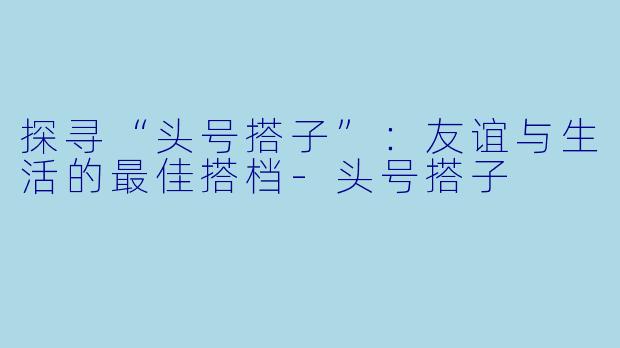 探寻“头号搭子”：友谊与生活的最佳搭档-头号搭子