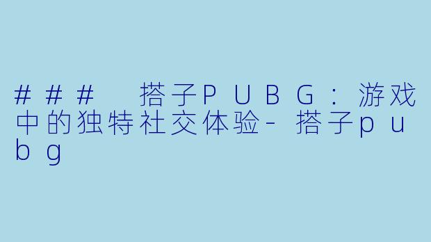 ### 搭子PUBG:游戏中的独特社交体验