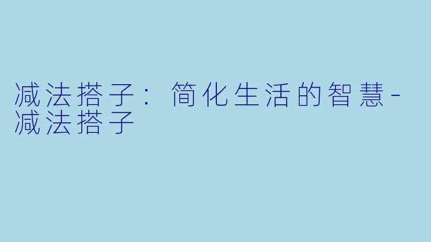 减法搭子：简化生活的智慧-减法搭子