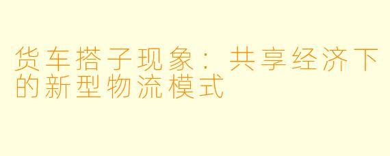 货车搭子现象：共享经济下的新型物流模式