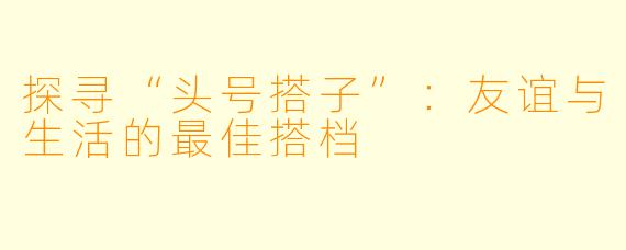 探寻“头号搭子”：友谊与生活的最佳搭档