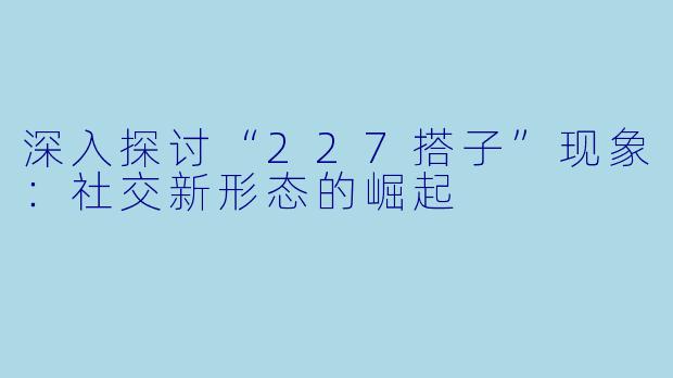 深入探讨“227搭子”现象：社交新形态的崛起