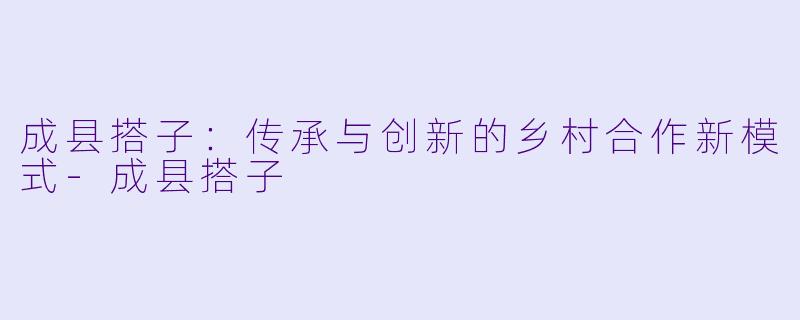 成县搭子：传承与创新的乡村合作新模式-成县搭子