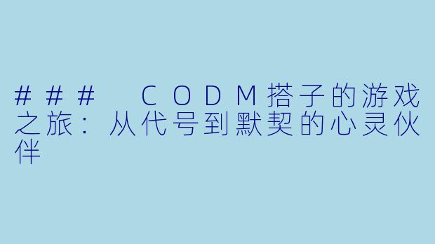 ### CODM搭子的游戏之旅：从代号到默契的心灵伙伴