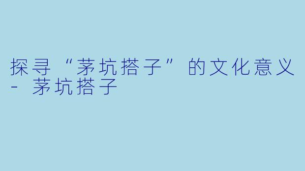 探寻“茅坑搭子”的文化意义-茅坑搭子