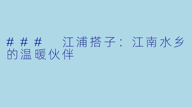 ### 江浦搭子：江南水乡的温暖伙伴