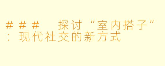 ### 探讨“室内搭子”:现代社交的新方式