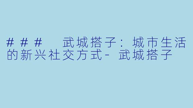 ### 武城搭子：城市生活的新兴社交方式-武城搭子