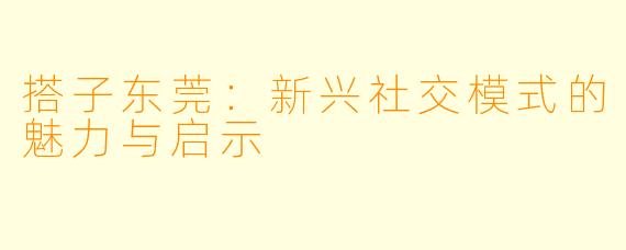 搭子东莞:新兴社交模式的魅力与启示