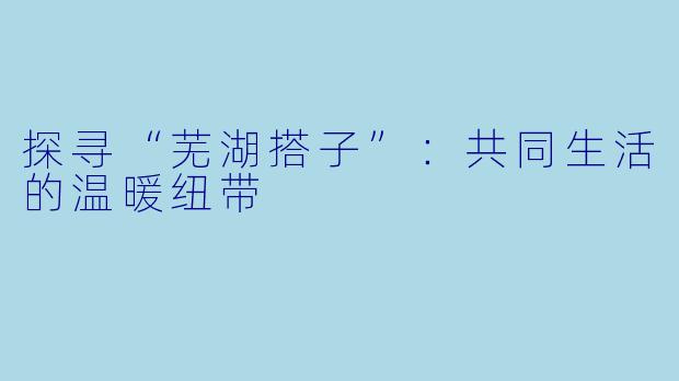 探寻“芜湖搭子”:共同生活的温暖纽带